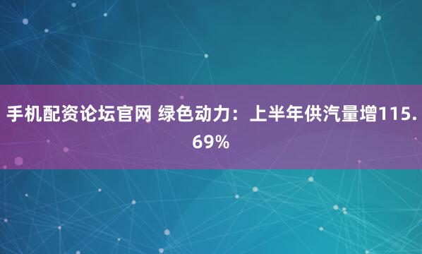 手机配资论坛官网 绿色动力：上半年供汽量增115.69%